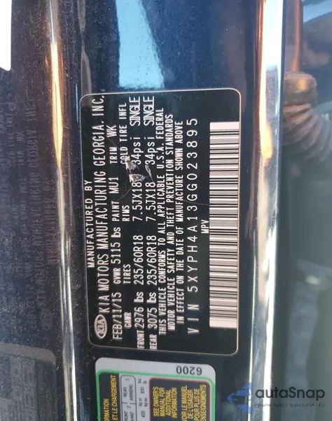 2016 Kia Sorento Ex из США, поврежденный, VIN 5XYPH4A13GG023895